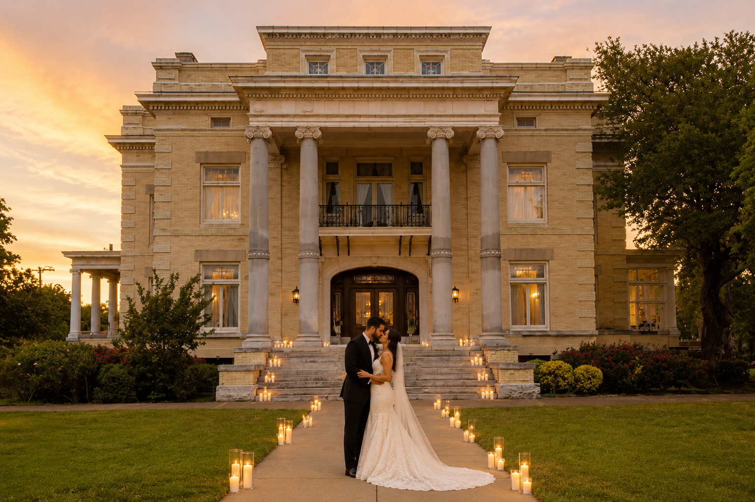 Alexander Mansion (The Dallas Woman's Forum) bride groom kiss