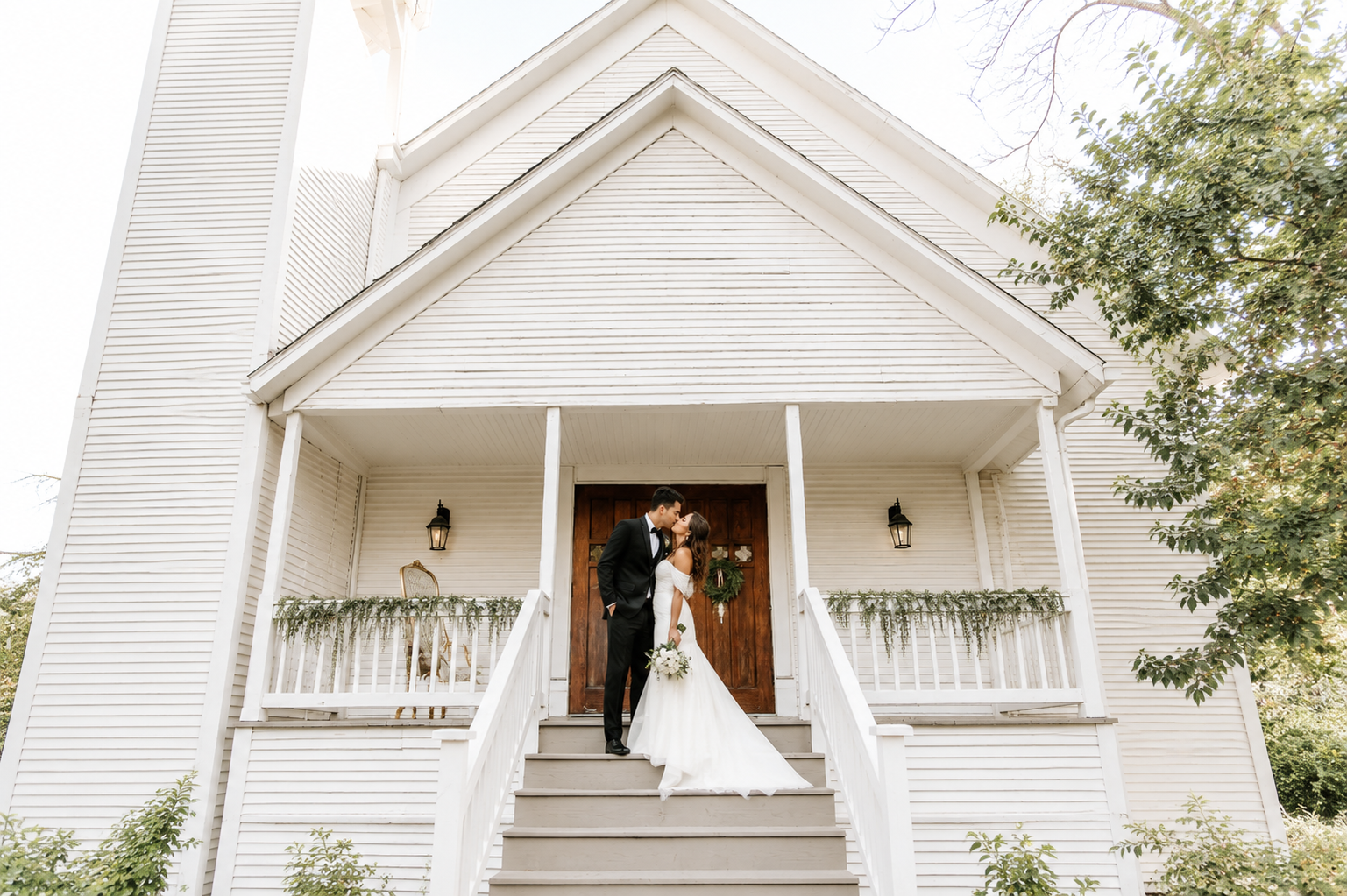 Chapel at Chestnut Square bride groom kiss