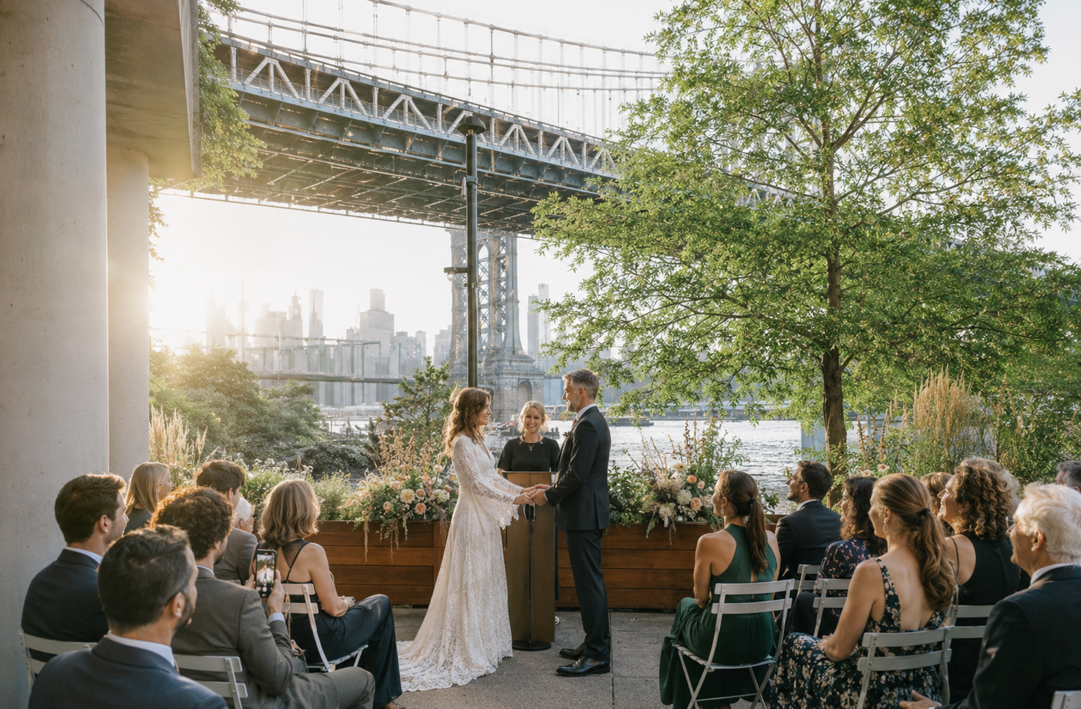 Celestine restaurant dumbo wedding ceremony with bridge view