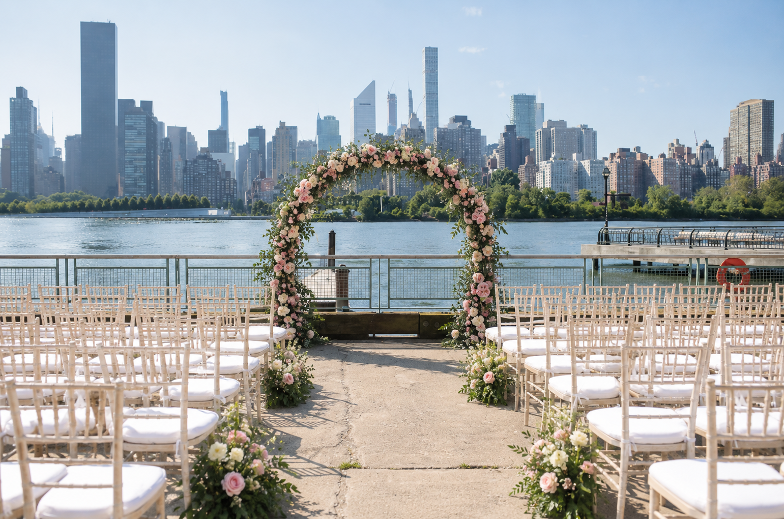 Sound River Studios outdoor ceremony with skyline view