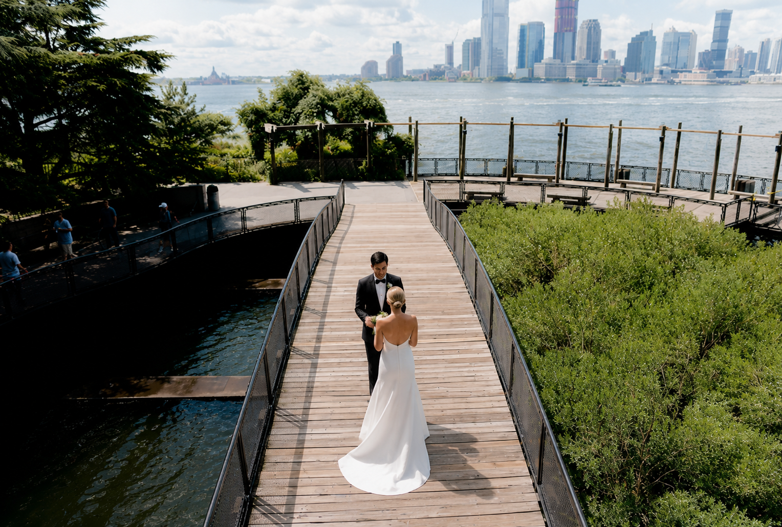 The View at Battery Park aerial drone bridal portrait