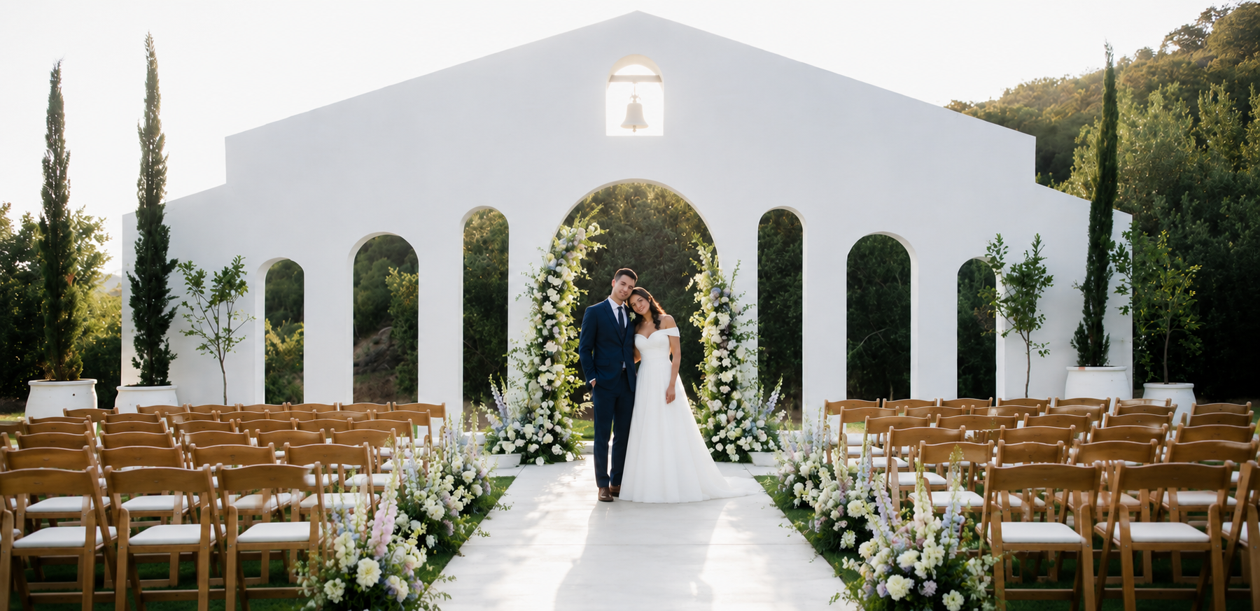 Jeune Perche Estate ceremony setup bridal portrait