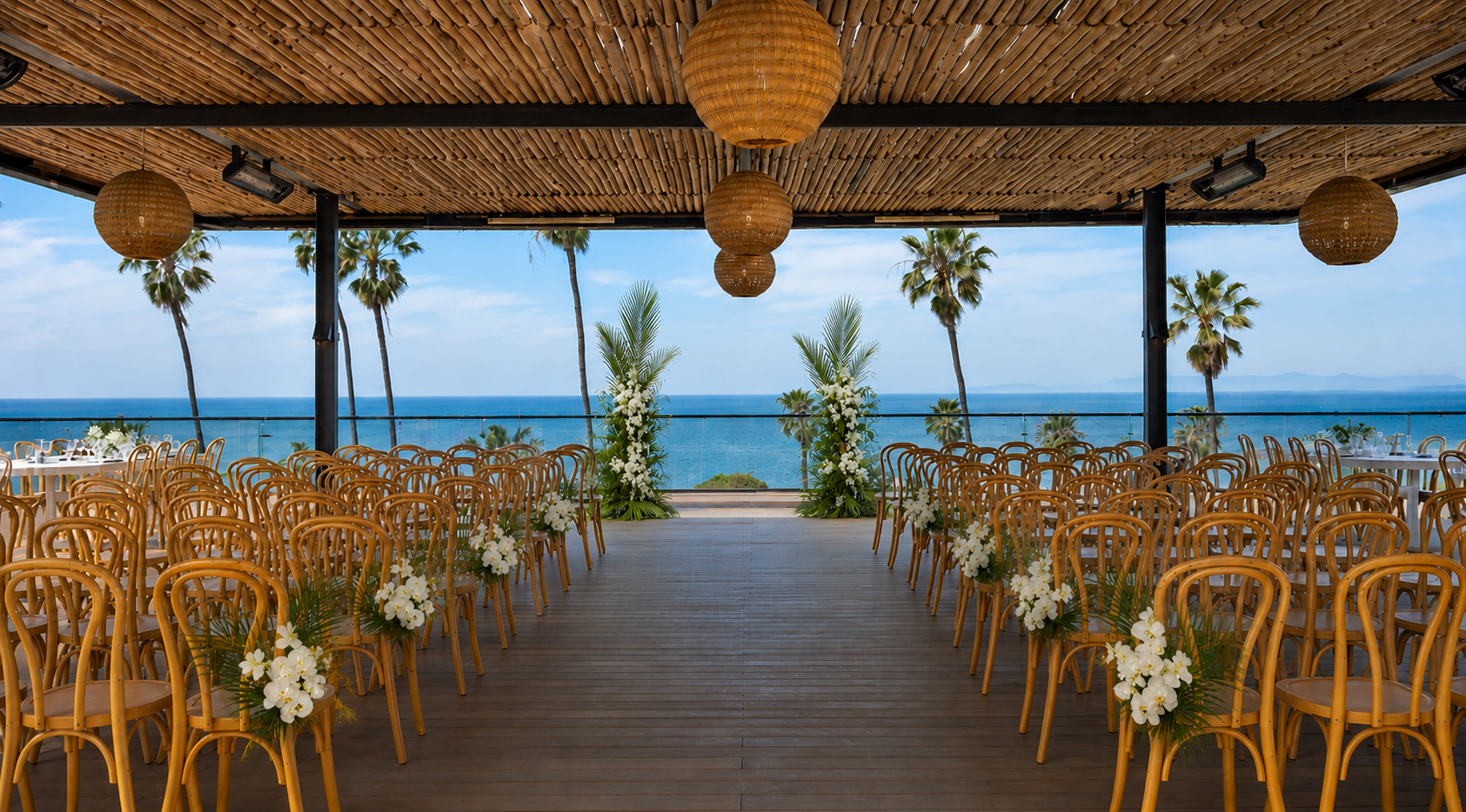La Jolla Cove Rooftop by Wedgewood Weddings tropical decor ceremony