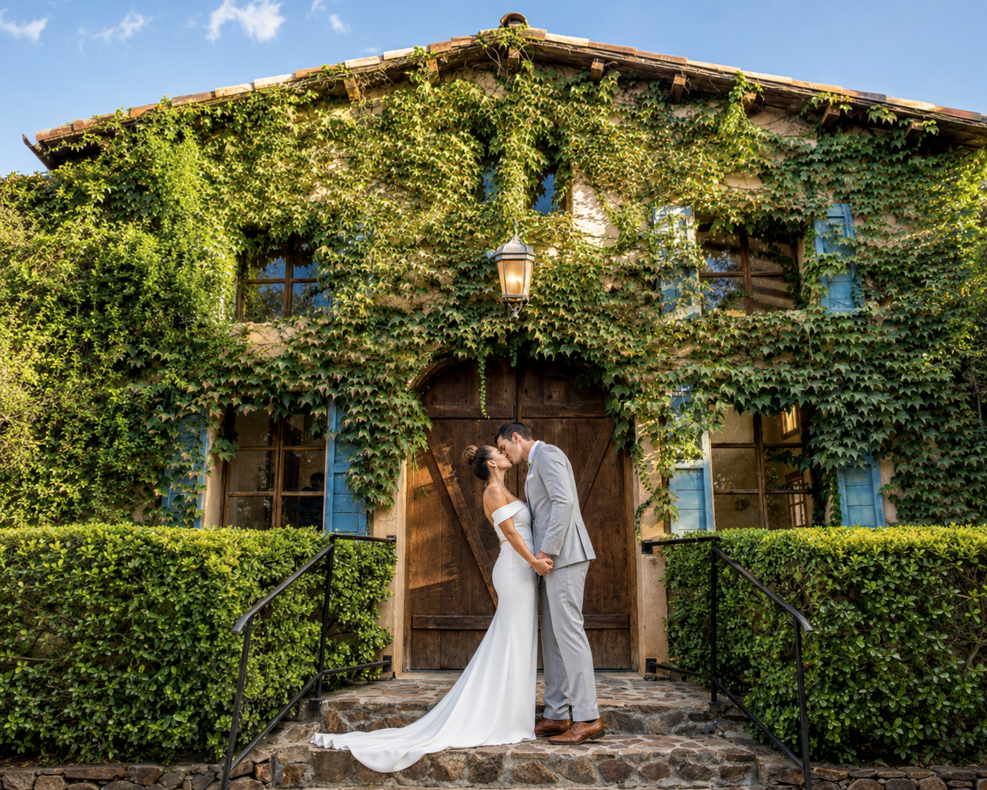 Milagro Winery bridal kiss portrait