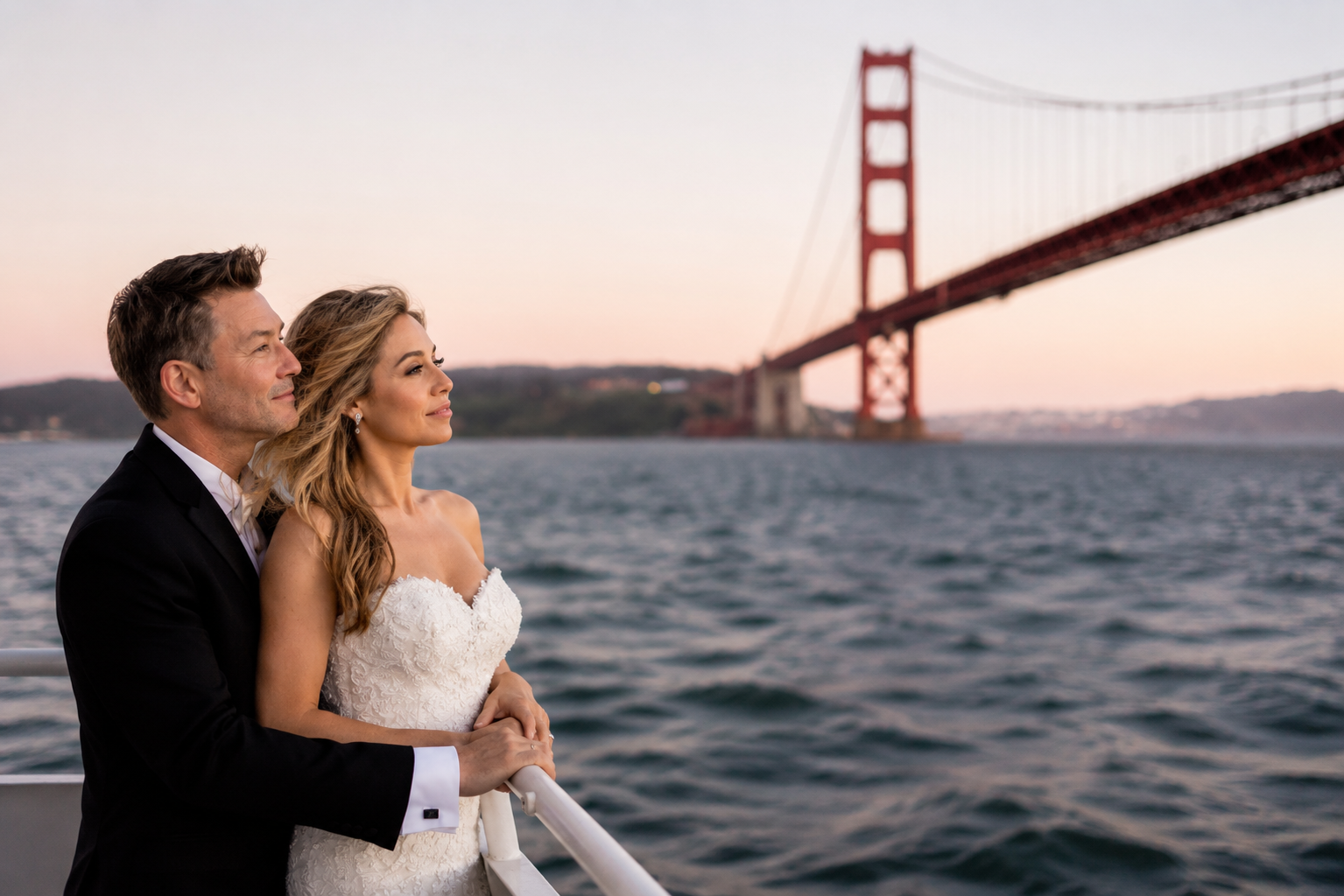 Luxe Cruises bride groom golden gate bridge