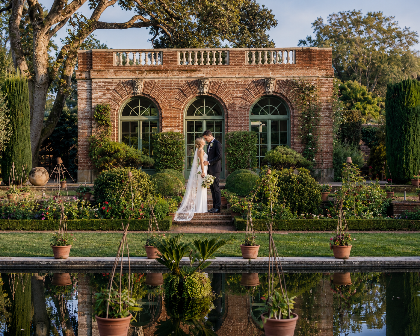 Filoli bride groom portrait