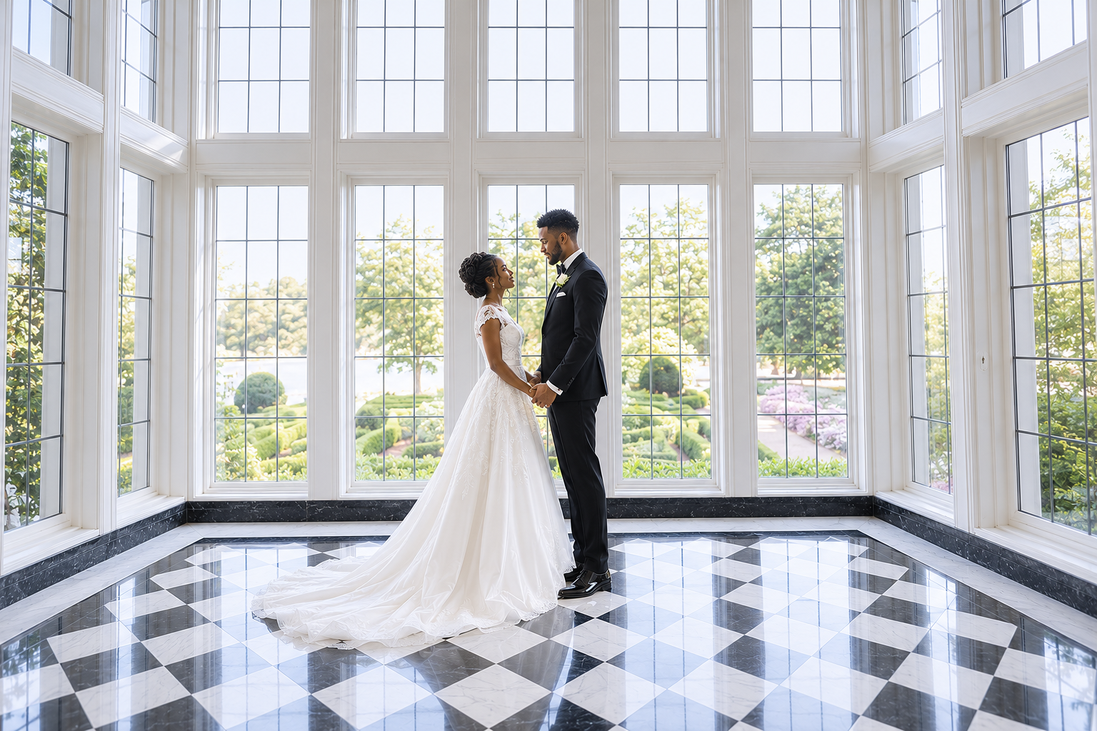Kohl Mansion bride groom portrait